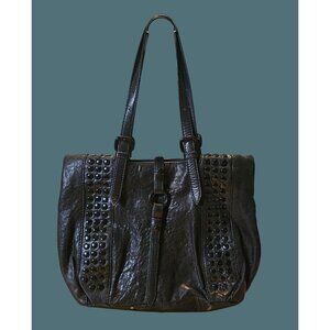 Karen Millen Black Leather Black Studded Goth Chic Shoulder Bag